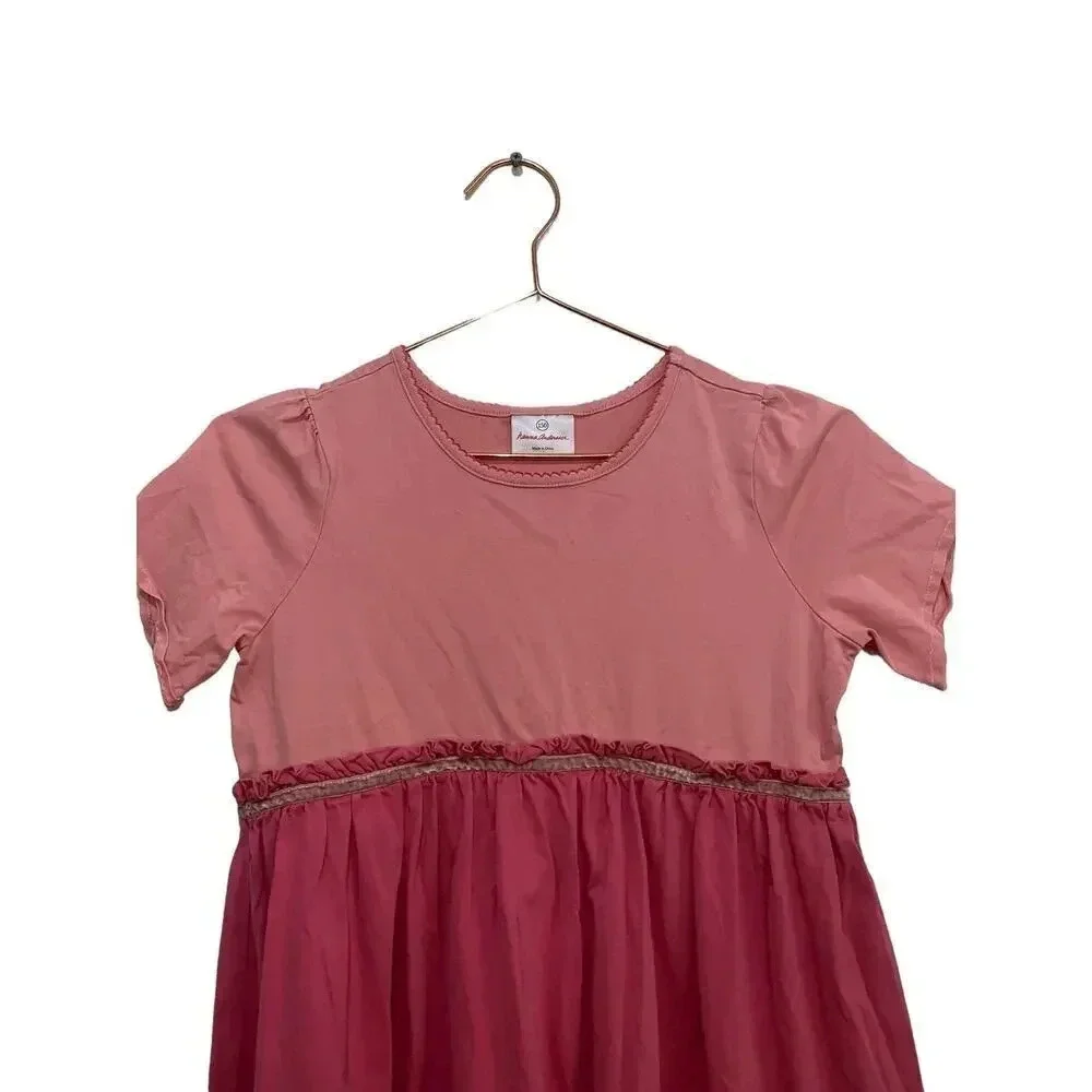 Hanna Andersson Pink Short Sleeve Colorblock Twirl Power Maxi Dress Size 12/150
